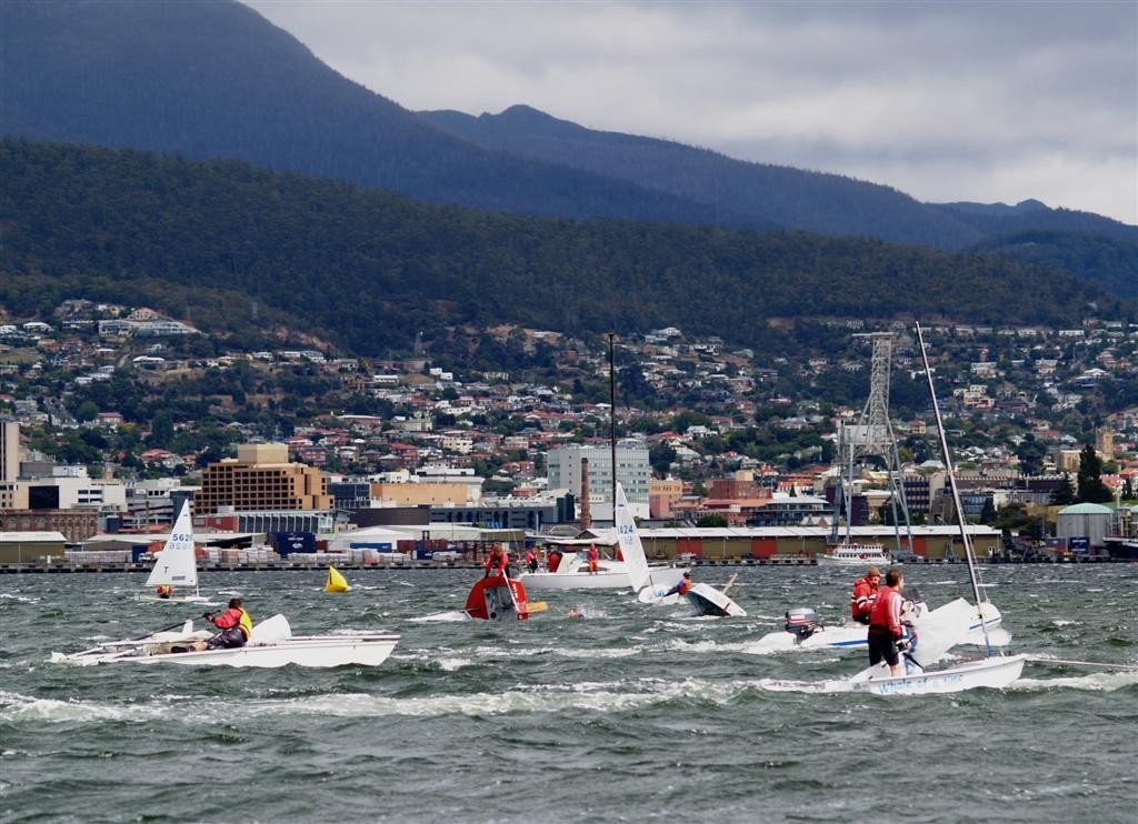 The dinghy rescue team had plenty of work to do in the unpredictable conditions at the Bellerive Yacht Club’s Crown Series Regatta 2008 © Jane Austin
